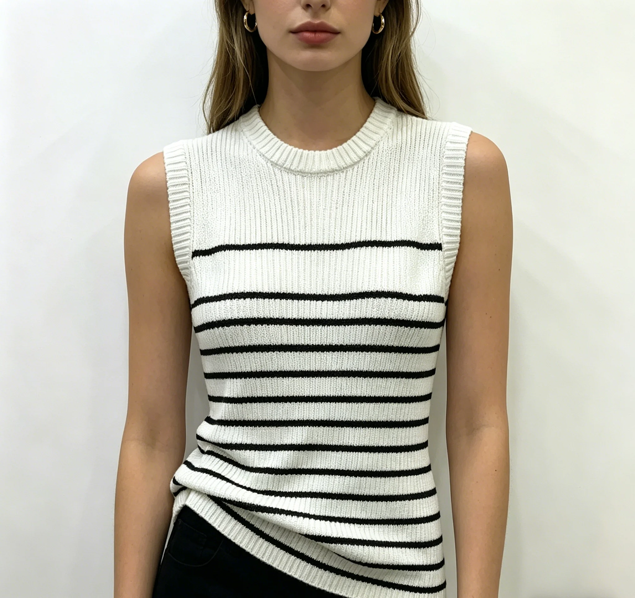

26SS Spring/Summer Women's Slim-Fitting Striped Knit V-Neck Top LH039