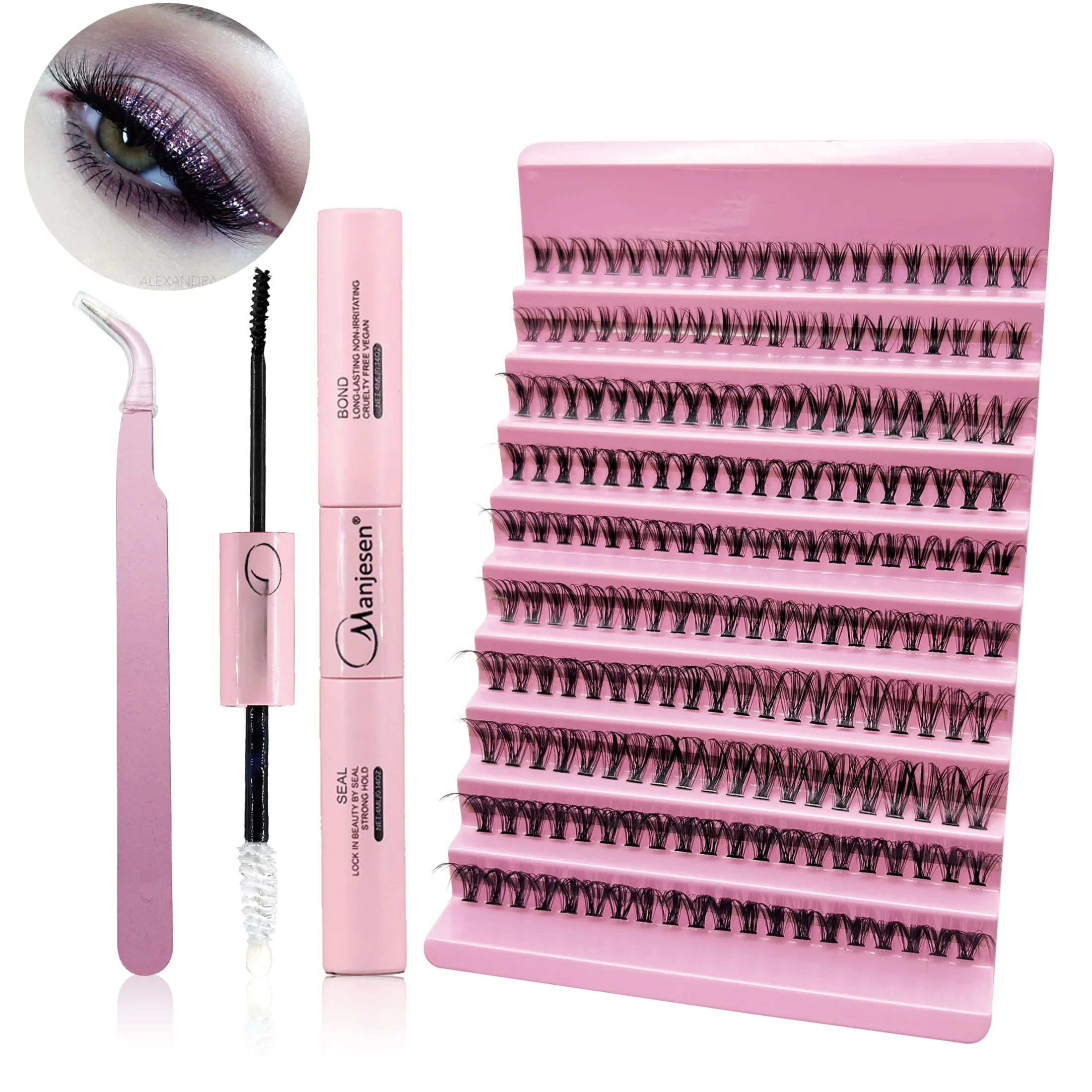 DIY Zestaw do przedłużania rzęs Rzęsy 200 PCS Klasterki Lash Bond i Seal Narzędzia do makijażu do klejenia rzęs Klejenie Akcesoria do kleju — zdjęcie 2