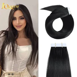 Tape in Hair Extensions Human Hair Real Human Hair Tape in Extensions Straight Natural Black 100% Virgin Seamless Human Hair