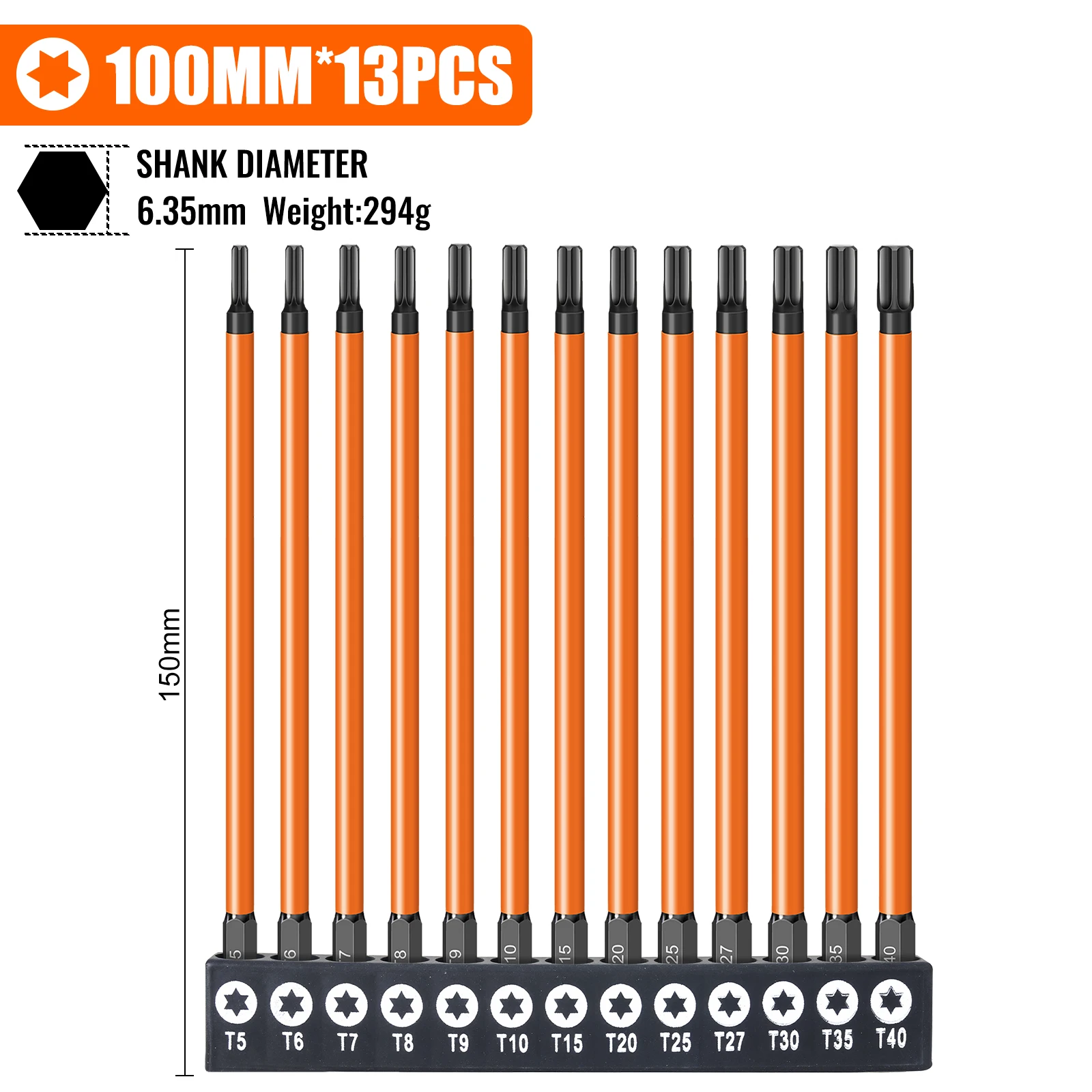 Torx-schroevendraaierbitsset Individuele bits T5-T40 75/100/150 mm lengtes Sterk magnetisme Hoge hardheid S2 gelegeerd staal 1/4 zeskantschacht