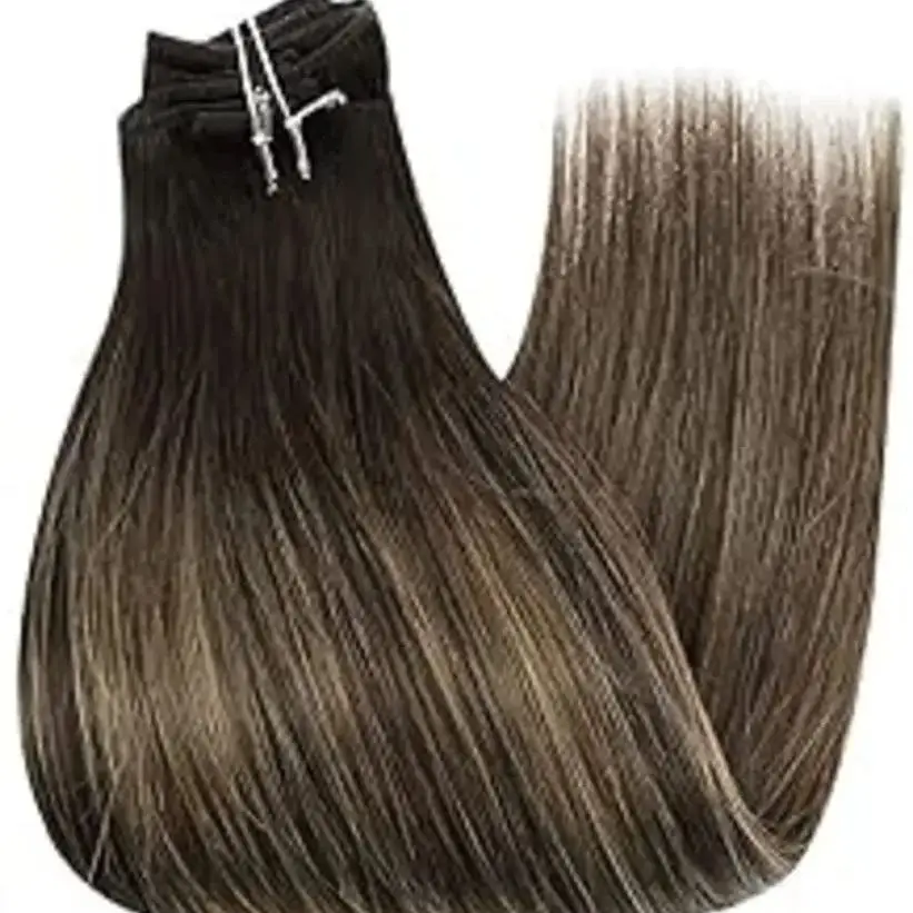 Full Shine-Extensions de cheveux à clipser pour femme, cheveux humains Remy, double trame, 7 pièces, 120g