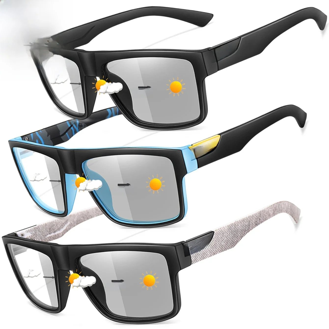 AliExpress TAMWY 3-Pairs Classical Square Photochromic Sunglasses Outdoor Sports Cycling Running Driving Men Women Festival Party Wear Eyewear