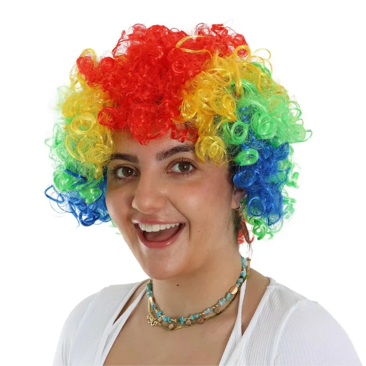 Rainbow Afro Wig - Pride Accessory - Funky Large Curly Hair 70's Disco Clown Mens Ladies - Perfect for Fancy Dress Events