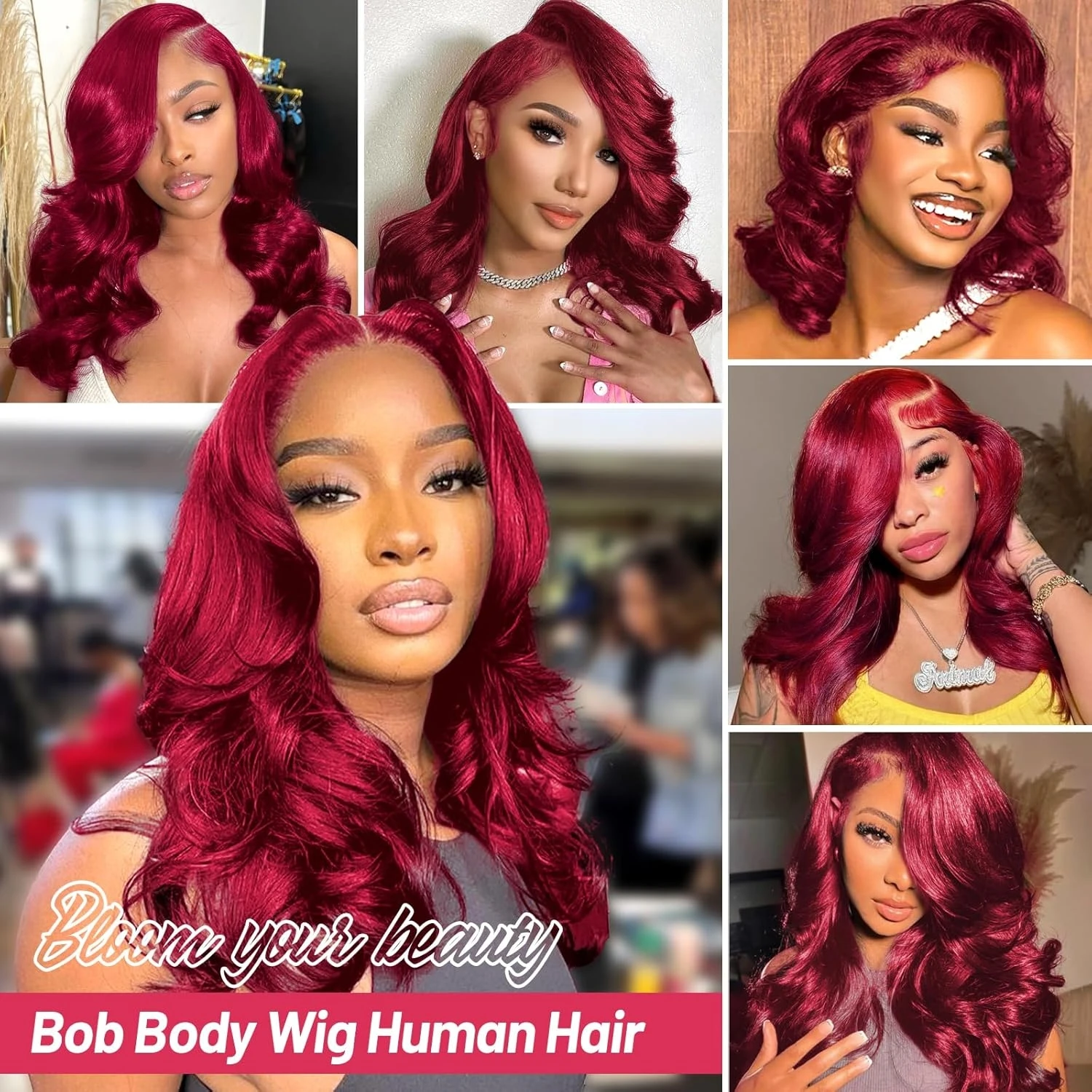 Wig Burgundy Rambut Asli 200% Density 13x4 99j Body Wave Lace Front Wig Rambut Asli Pre Plucked Wig Pendek untuk Wanita Tanpa Lem