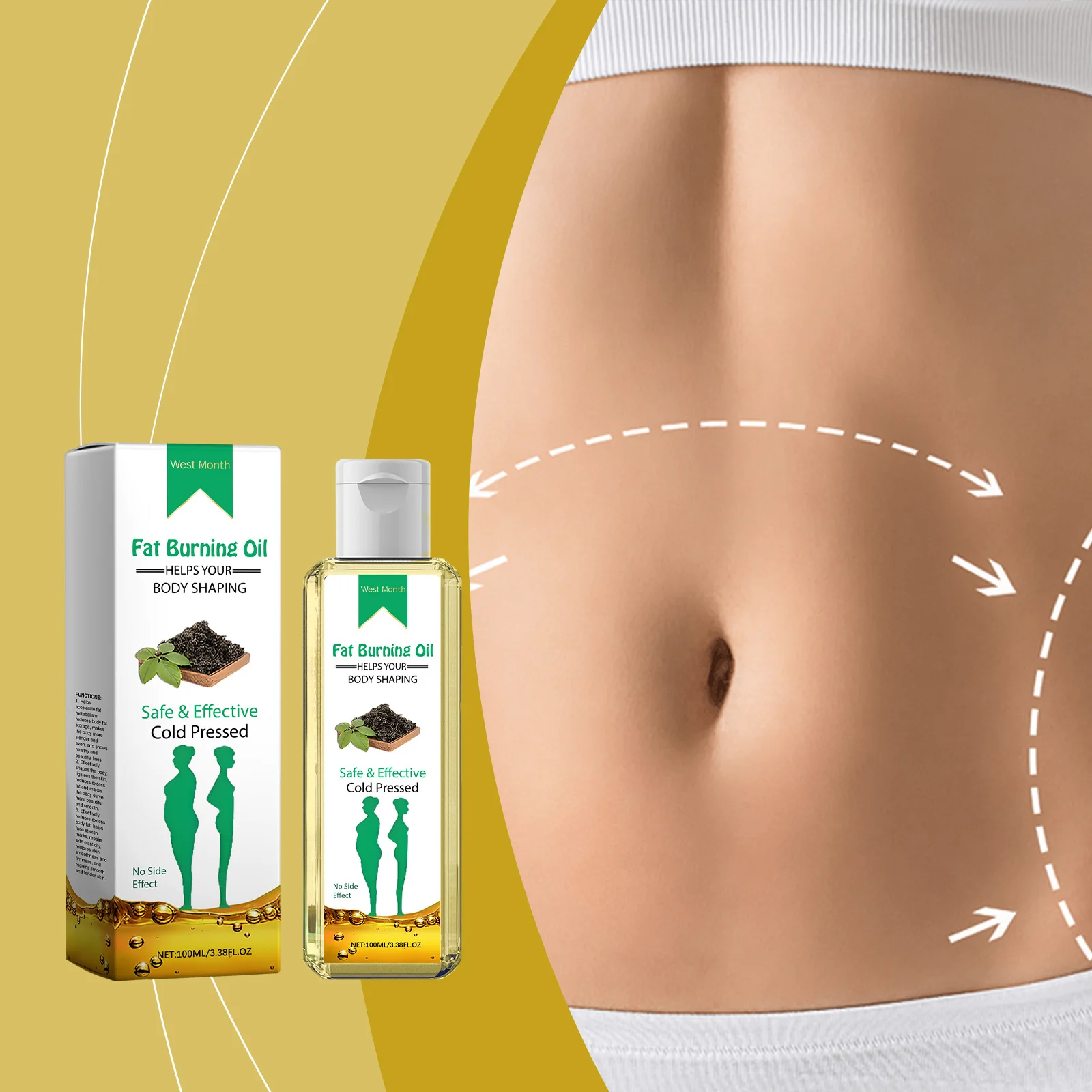 

West & Month 100 мл масло для сжигания жира, красота, кривая тела, скульптура, антицеллюлитный массаж, питание, масло для ухода за телом для похудения