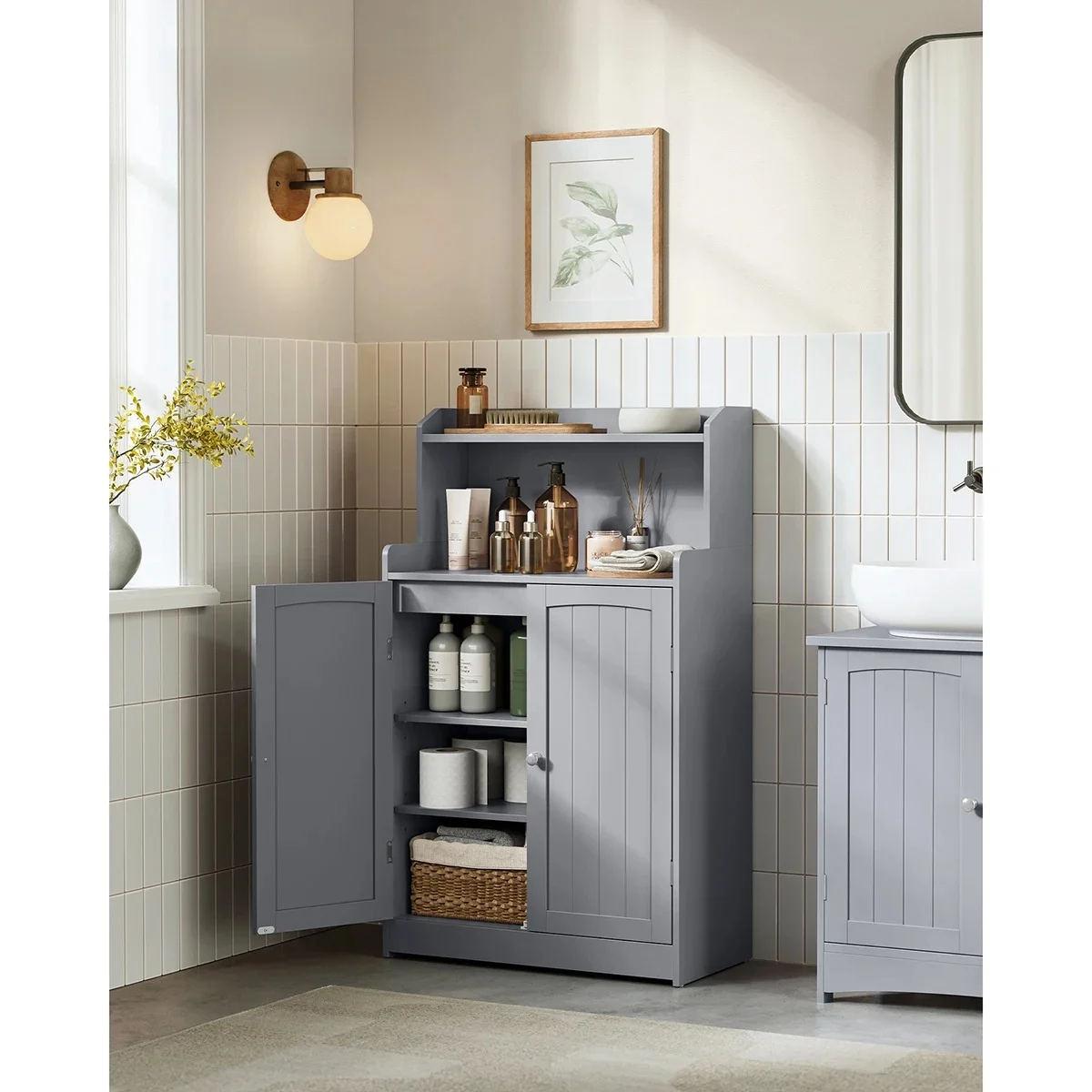 VASAGLE Meuble de Salle de Bain, Meuble de Rangement, Armoire, 2 Portes, 2 Étagères Réglables, pour Salle à Manger, Cuisine, Salon, 30 x 60 x 100 cm