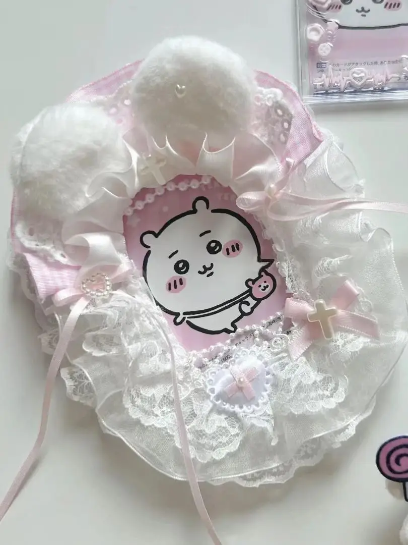 White Pink Lace Toploader Card Holder Fluffy Bear Ears Card Sleeve Kpop Anime ID Card Protective Case PVC  Pocatong Bag Pendant