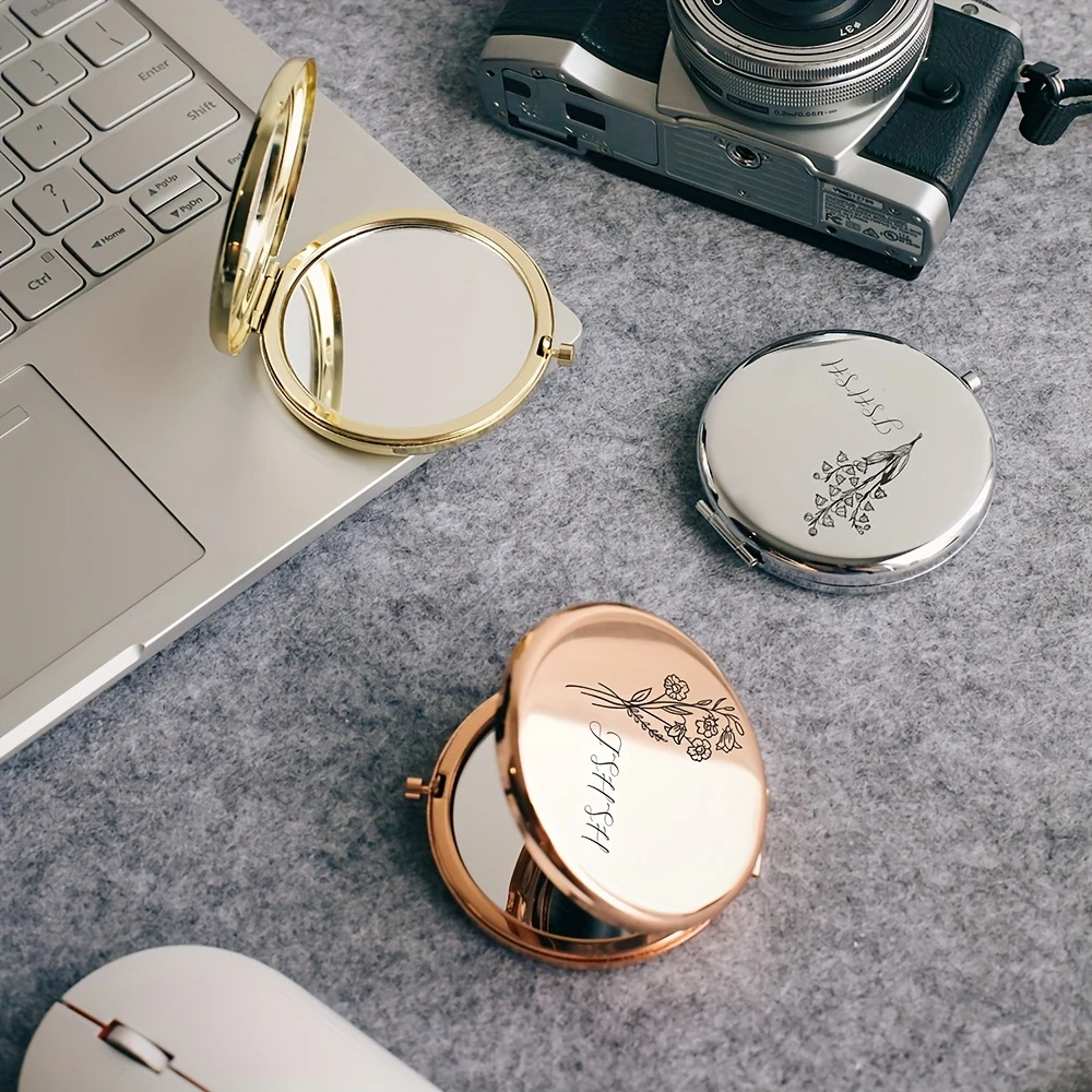 Personalized Golden Magnifying Compact Makeup Mirror, Custom Name Pocket Mirror, Bridesmaid Gift for Christmas & Valentine’s Day