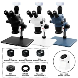 4K 48MP Video Camera 3.25-130X Simul Focal Stereo Microscope Set With 0.7X 0.5X 2X Auxiliary Objective For Phone PCB Soldering