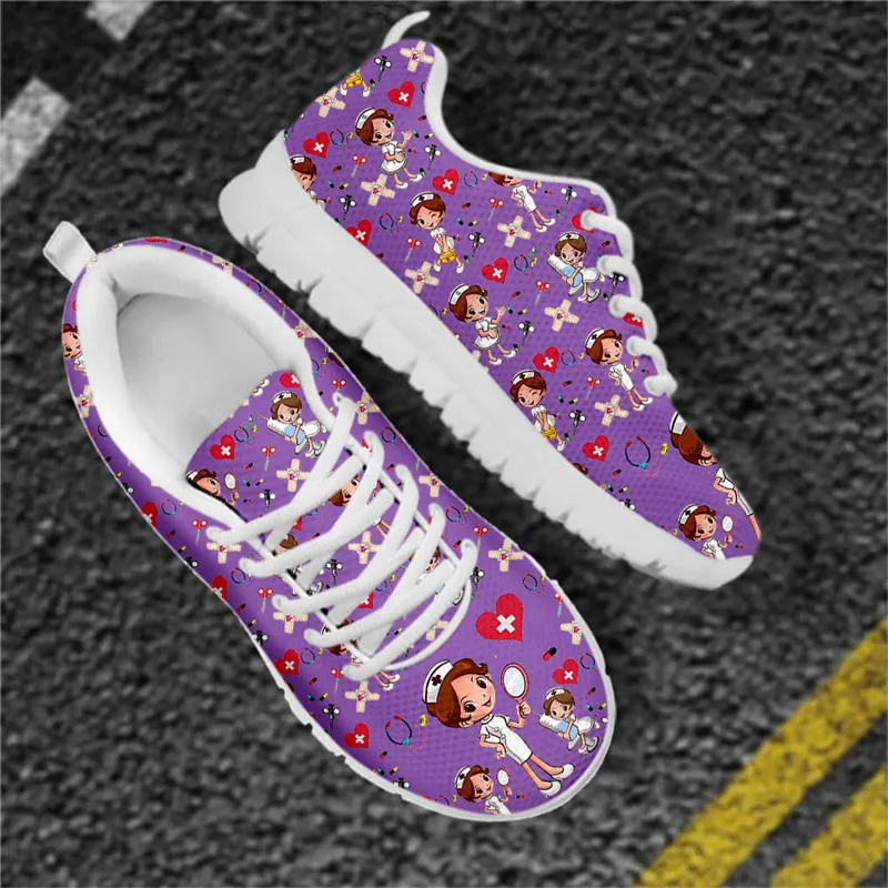 INSTANTARTS Kawaii Nurse Design Casual Sneakers for Women Comfort Flats Medical Healthcare Print Ladies Nursing Footwear Zapatos