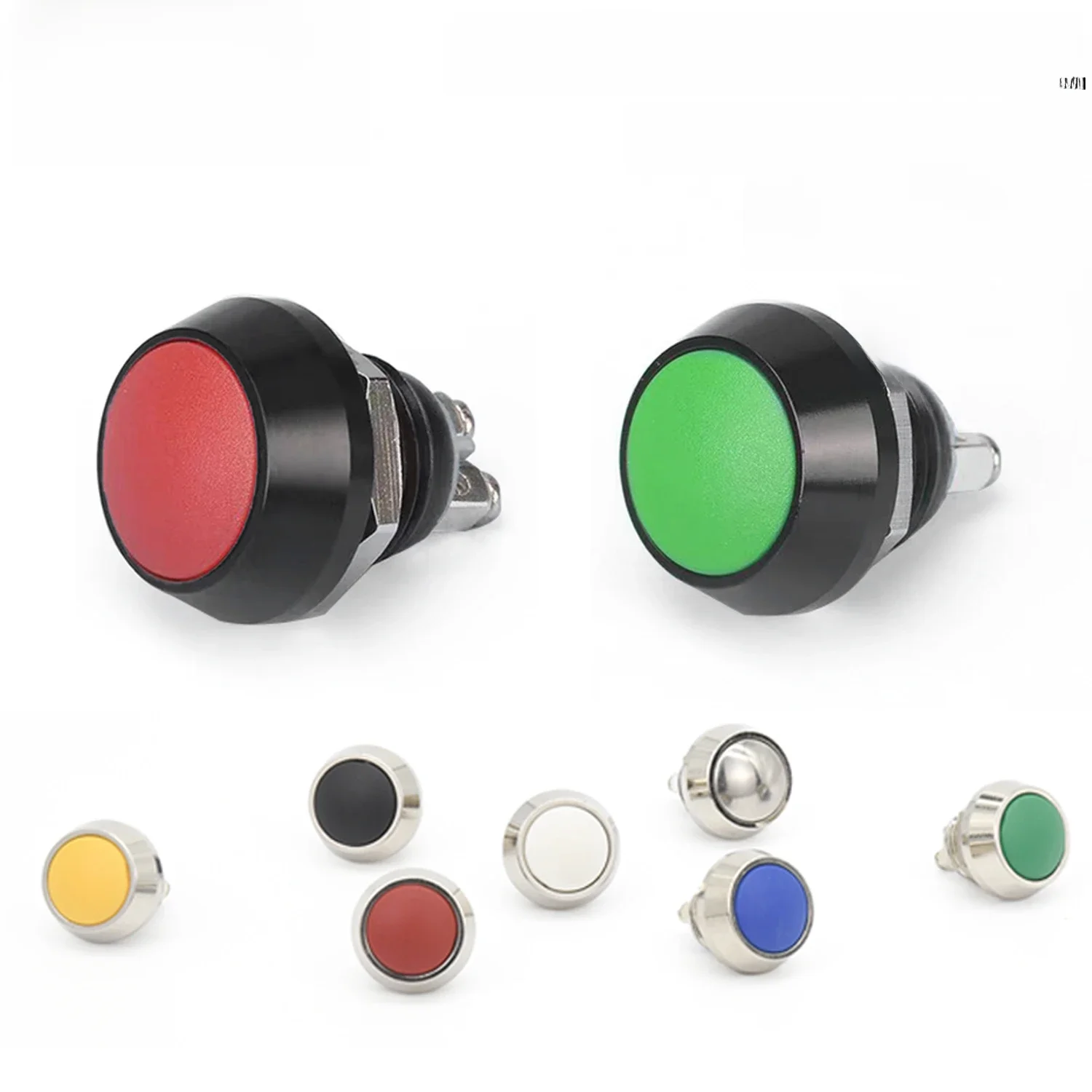 1 szt. 2Pin Mini przełącznik 12mm 2A wodoodporny przełącznik chwilowy przełącznik wciskany reset nieblokująca metalowa obudowa 1NO 36V kolor — zdjęcie 2