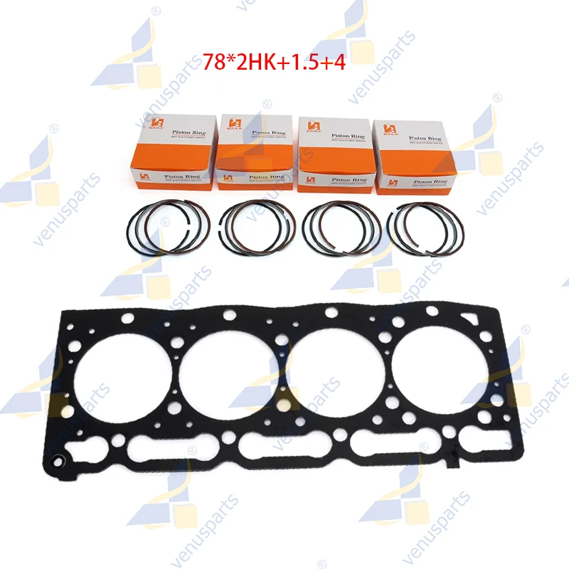 

For Kubota V1505 Cylinder Head Gasket+ 4 Set Piston Ring 78*2HK+1.5+4mm Engine 16394-03310 Overhaul Rebuild Kit Piston