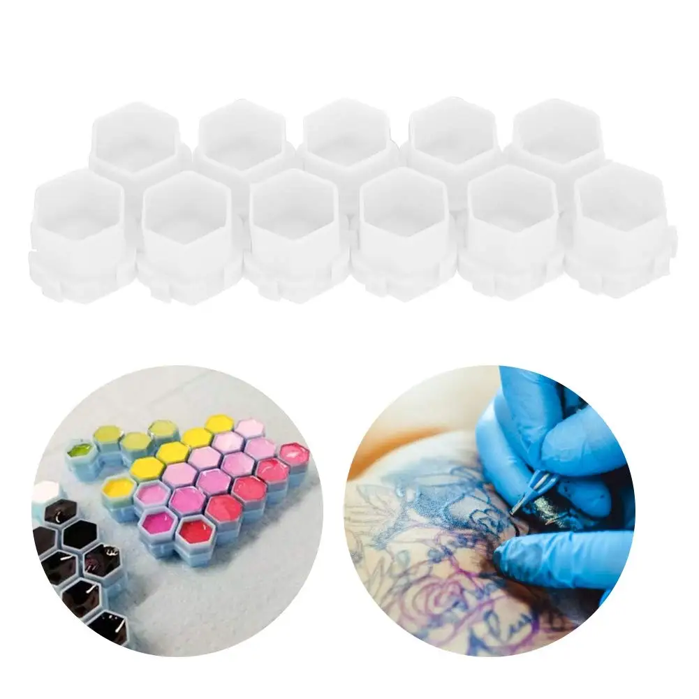 200pcs Plastic Disposable Microblading Tattoo Ink Cups Permanent Makeup Pigment Mixed Colors Hive Honeycomb Shape New Ink Cup