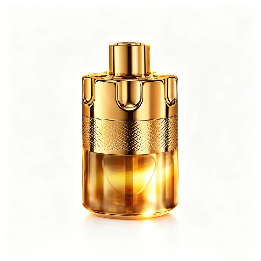 Eau de Parfum Luxe Ambre Doré pour Hommes, Parfum Boisé, Cuiré et Fruité Longue Durée, Flacon de Parfum Premium avec Bouchon Métallique Doré, Parfum Masculin Élégant pour Usage Quotidien et Cadeau