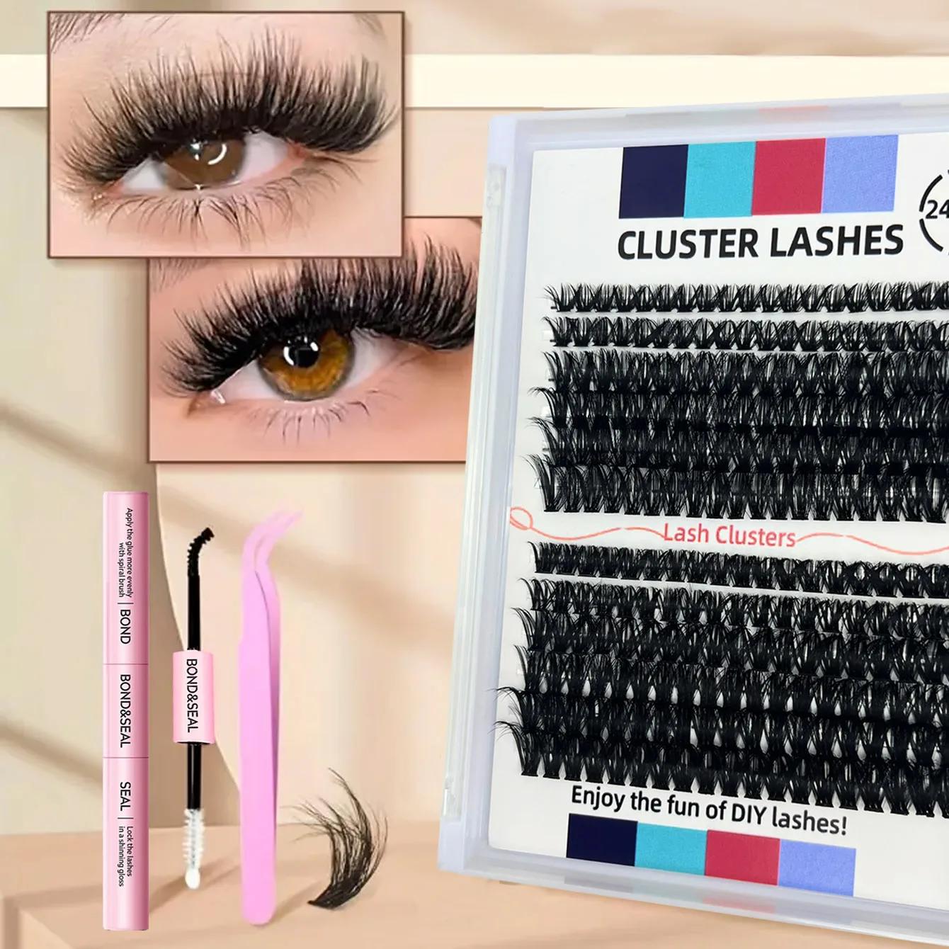 DIY Eyelash Extension Kit Individual Lashes Cluster 9-16mm Mix Lash Clusters Bond and Seal and Lash Applicator makeup tool