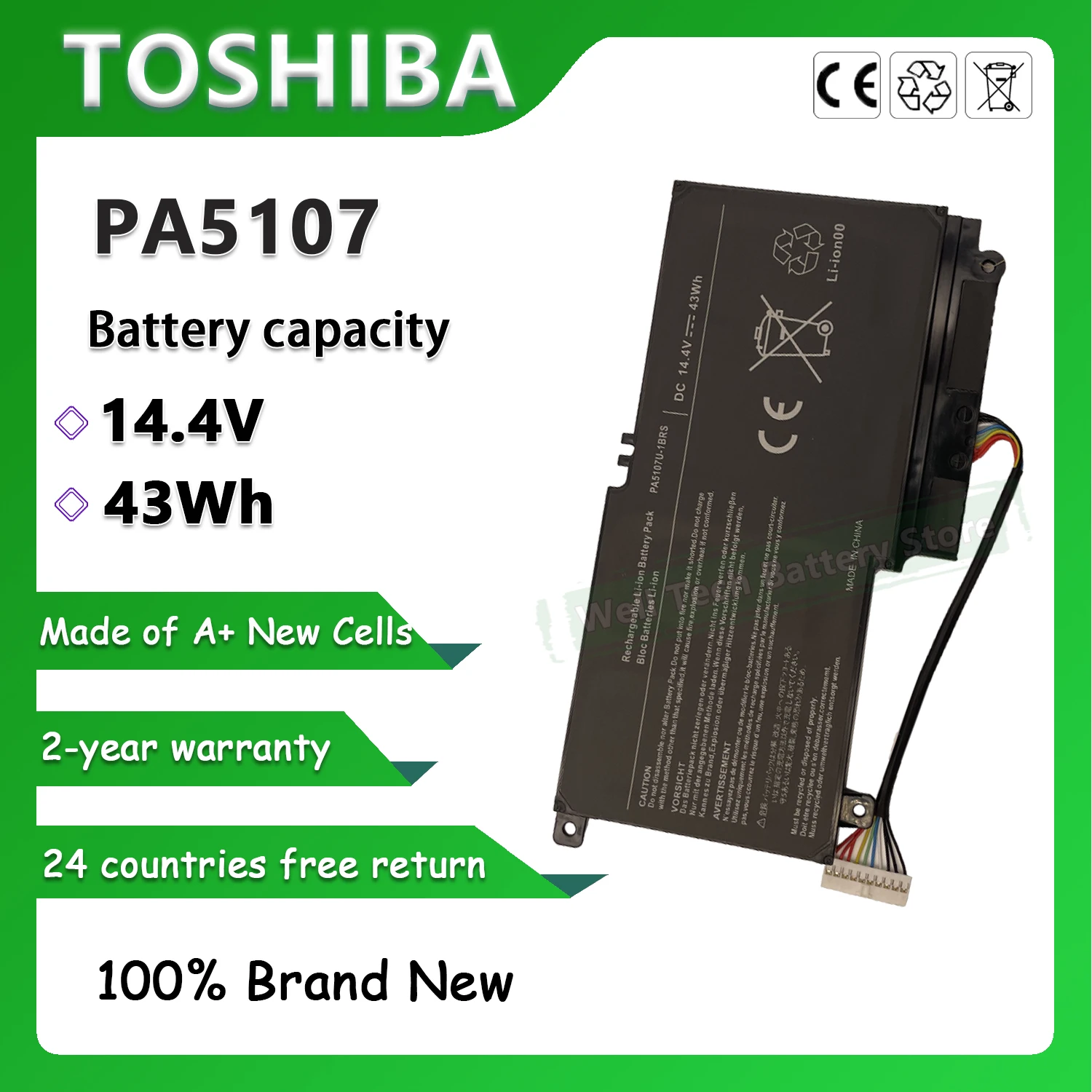 TOSHIBA PA5107 Laptop Battery for L50-A L55-A5226 L55Dt-A5253 L55-A5234 L55-A5278 L55Dt-A5293 L55-A5284 L55-A5284NR L55-A5299