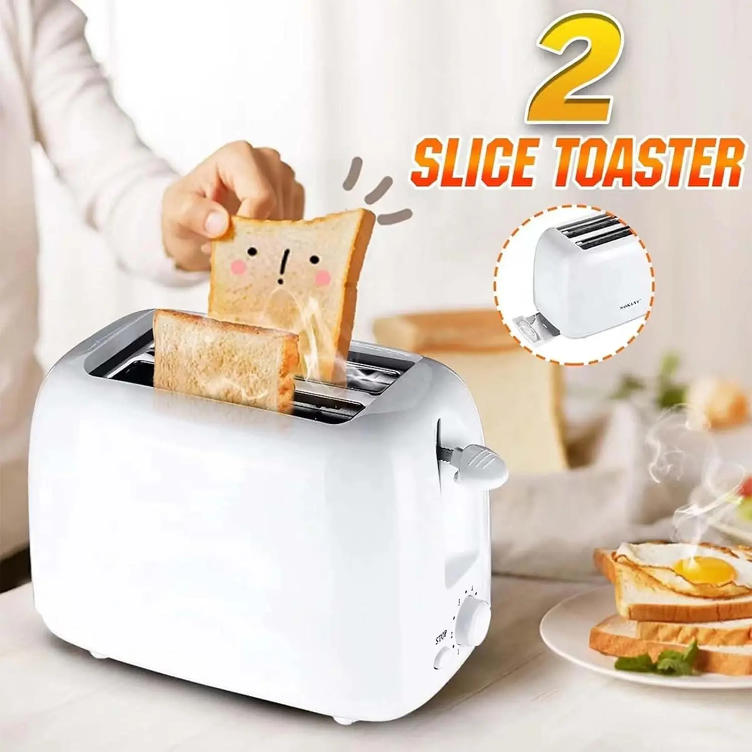 Tostadora Eléctrica de 2 Rebanadas, 6 Funciones, 750W, Tostadoras Inteligentes Extraíbles