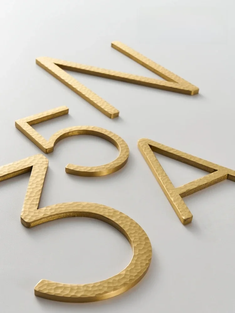 Nurlin Solid Brass Hammered Matt Gold 4-12 Inches 10-30cm Big Number Letter Door House Public Floating Signature — zdjęcie 2