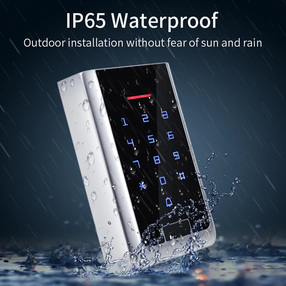 IP66 Waterproof RFID Wiegand 26 34 Wireless Slave Card Reader Keypad with Receiver Module 433MHz Built in Battery and Doorbell