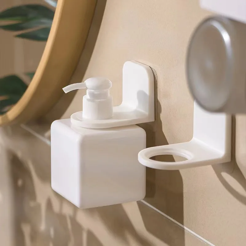Wall Mounted Bathroom Organizer - Self-Adhesive Shampoo Bottle Shelf Soap Dispenser Holder Shower Gel Rack Hooks for Towels