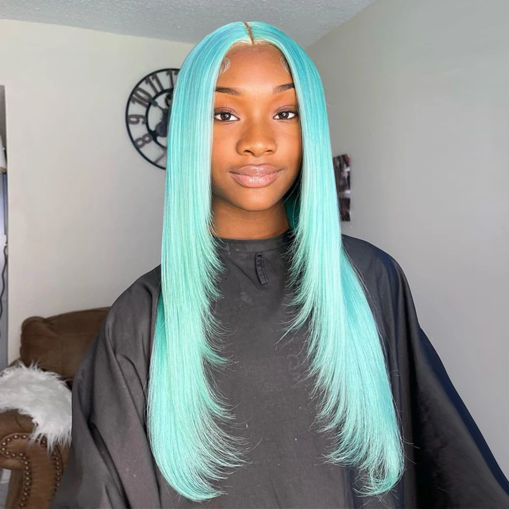 سماوي الأزرق 13x6 الدانتيل الشفاف الجبهة باروكة من شعر طبيعي للنساء قبل نتف مستقيم ملون الأخضر الدانتيل الجبهة الباروكات شعر الإنسان