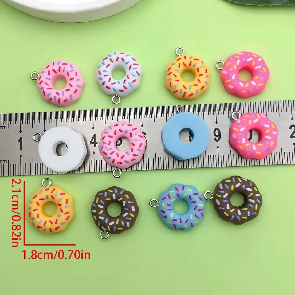 10/12pcs 18*21mm Colorful Food Donuts Design Charms 3D Resin Pendants For DIY Bracelet Necklace Jewelry Making Accessories