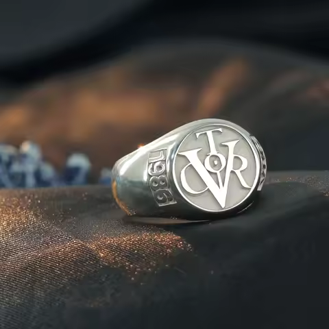 Customized Signet Ring 925 Sterling Silver 15mm Round Logo 3D Men Ring For Father Gift Wholesale