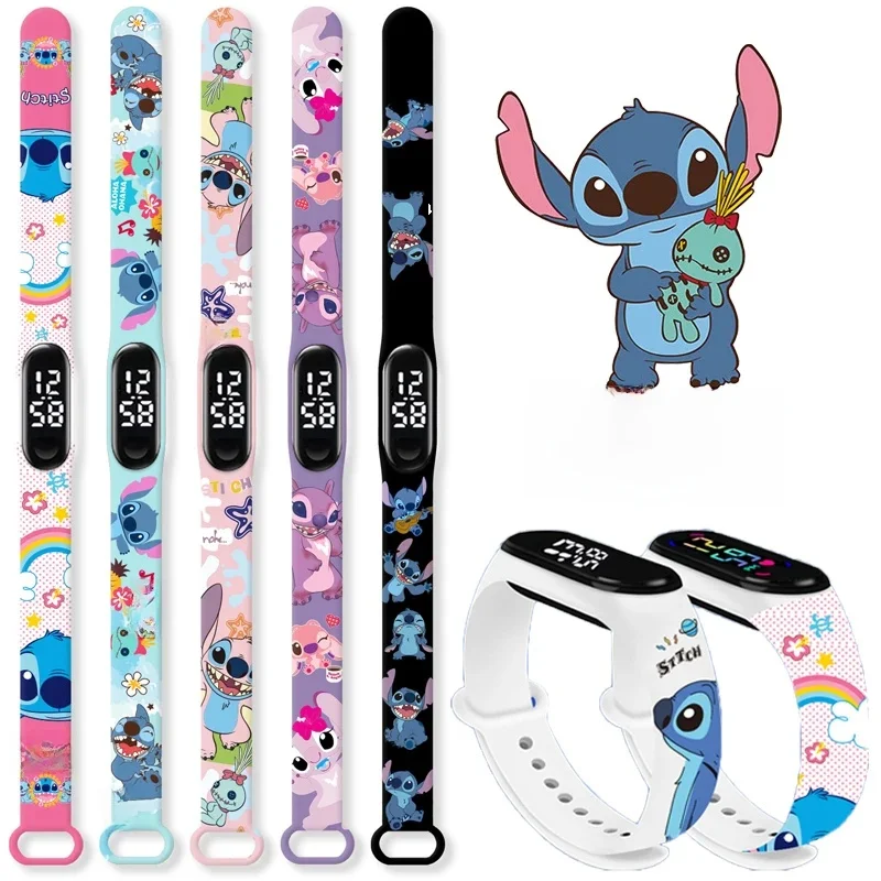 Disney enfants montre Lilo & Stitch Anime LED montre lumineuse étanche électronique sport Silicone montre pour enfants cadeau d'anniversaire
