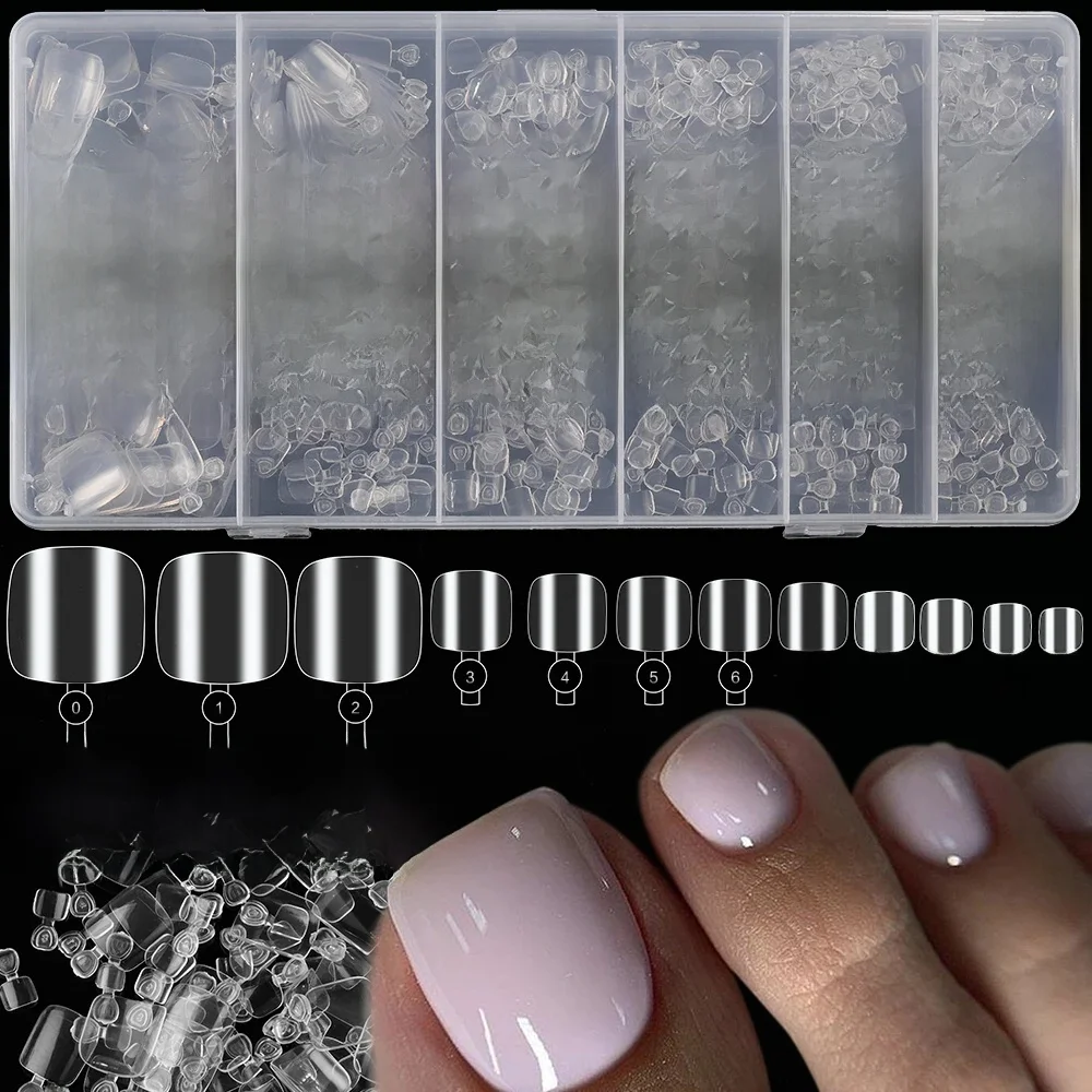 600/240/120 pièces faux orteils transparents ongles couverture complète court carré faux ongles conseils 12 tailles Gel doux presse sur les ongles des orteils Nail Art