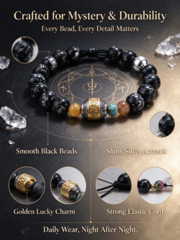 Delicate Traditional Blessing Gold Foil Glass Bracelet, All-Day Comfort Elastic Stretch Cord, Ancient Craft Gold Foil Glass & Mantra Bead, Unisex Oriental Ornament, Christmas, Anniversary & Birthday Gift