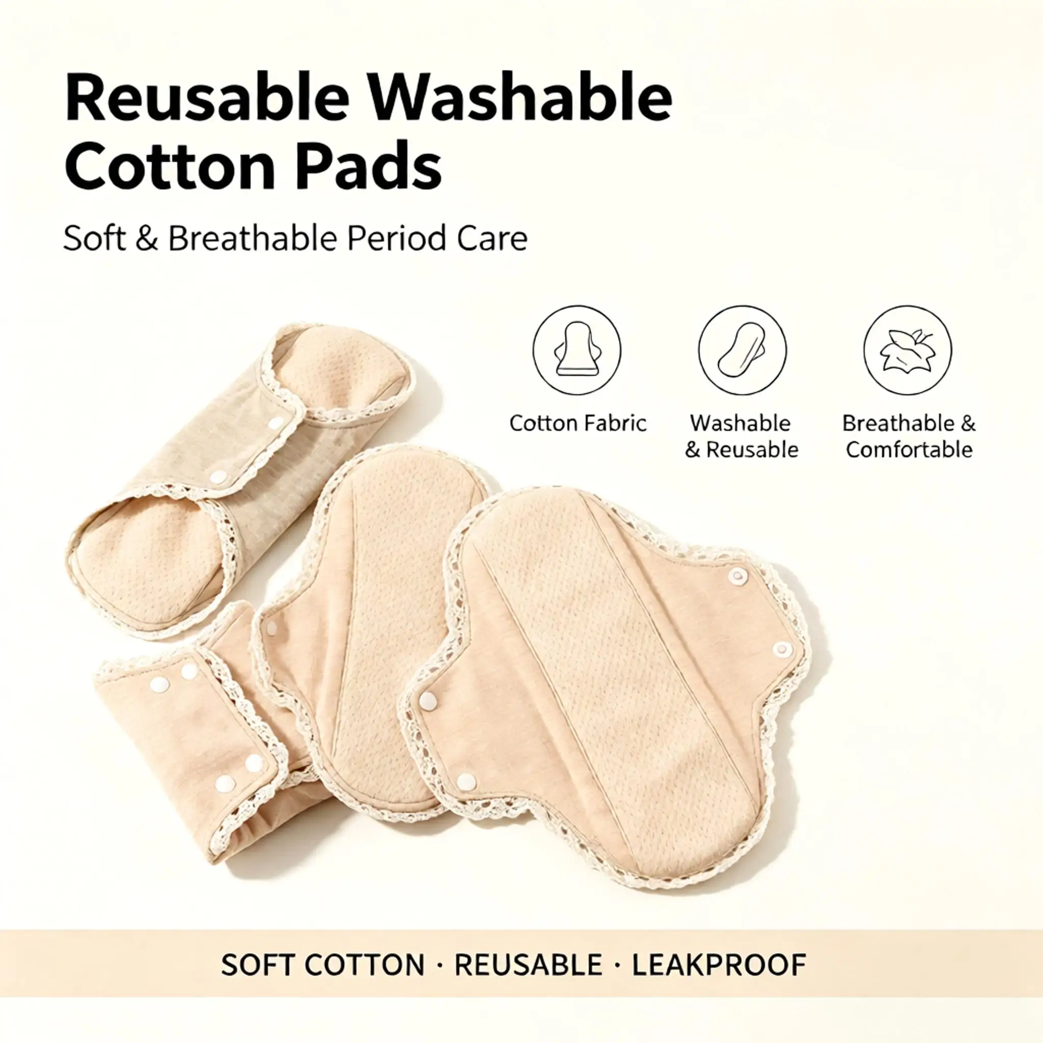 Reusable Washable Cotton Menstrual Pads Waterproof Leakproof Breathable Soft Sanitary Pads Comfortable For Women Postpartum