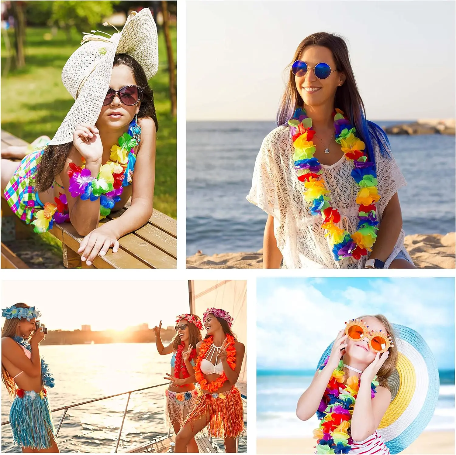 36/72pcs Hawaiian Bulk,Colorful Tropical Flower Party Decoration Artificial Necklace Hawaii Flowers Spring  Beach party supplies