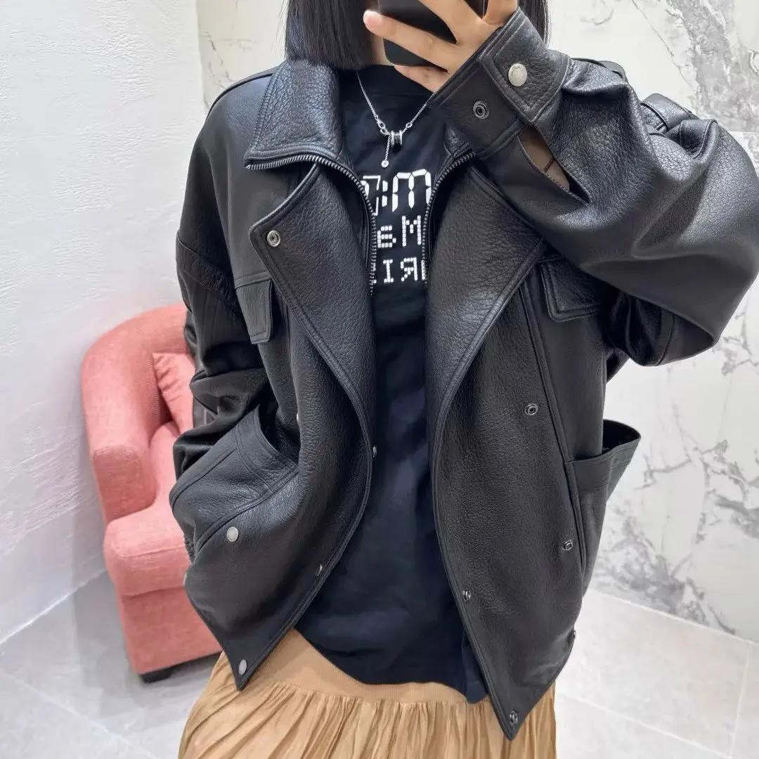 Herbst Winter Damen Casual Damen lose Lederjacke