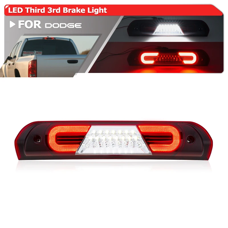 1x LED High Mount 3rd Brake Light For Gen3 Dodge Ram 1500 2002-2008 Ram 2500 3500 2003-2009 White Reverse Cargo Roof Kit CHMSL