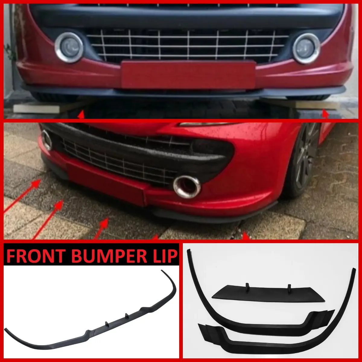 For Peugeot 207 CUPRA R FRONT SPOILER BUMPER LIP Euro Spoiler Lip Universal 3 pcs Body Kit Splitter Car Accessories Protector