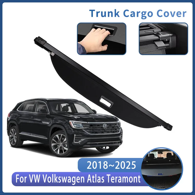 Car Trunk Bracket For VW Volkswagen Atlas Teramont 2018~2025 2023 Rear Trunk Cargo Cover Retractable Curtain Partition Privacy