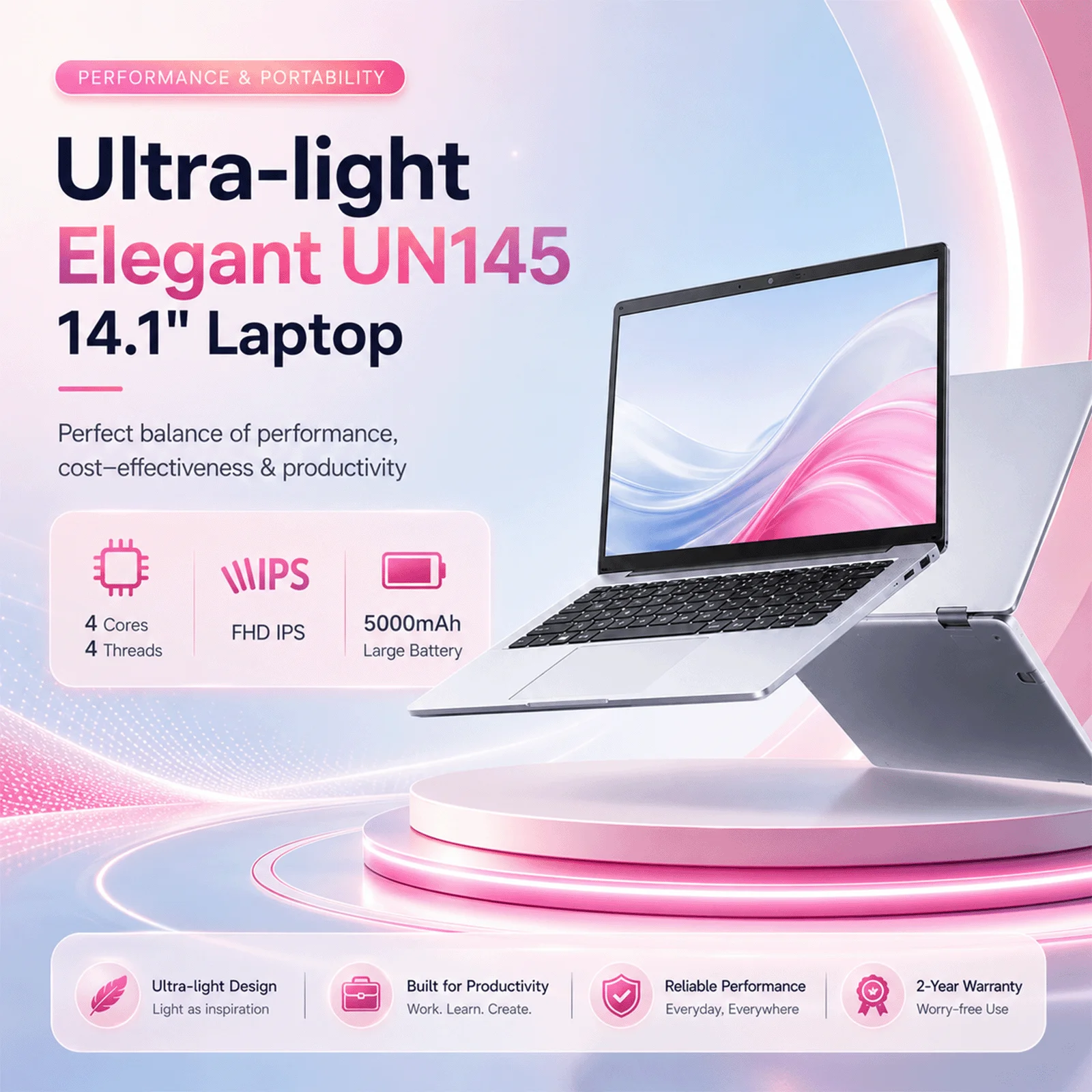 Ultra Slim Brand New PC 14.1'' Laptop Computer N3710 Quad Core 12GB RAM 256GB SSD Windows 10 Pro Notebook PC FHD 1080P Display Ultra Thin Portable Laptop WiFi Bluetooth 5.2 Webcam Computer for Student Business Office Home Use Lightweight Laptop PC