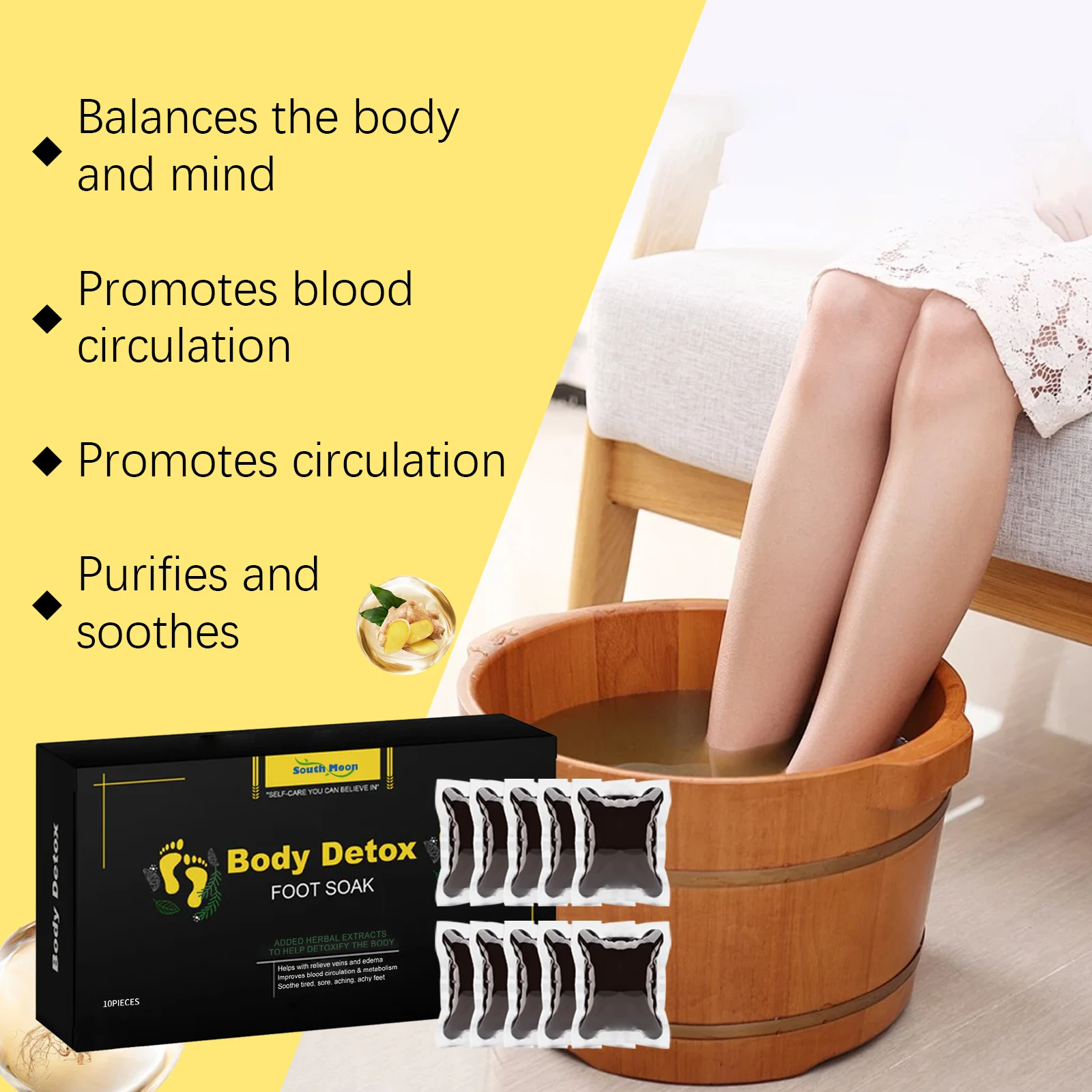 Bolas para remojo de pies a base de hierbas de South Moon, Reduce la hinchazón del pie, alivio del molestias, limpieza del pie, relajante, desintoxicación del estado de ánimo, cuidado de los pies