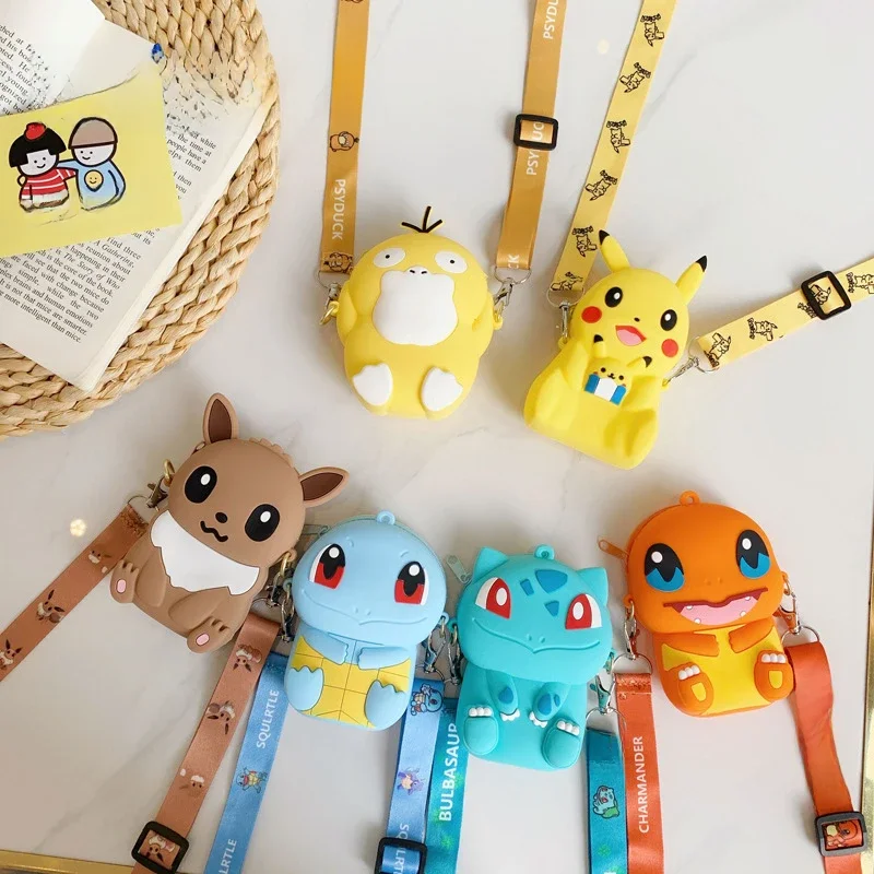 Pokemon Portemonnee Pikachu Anime Figuren Cartoon Model Siliconen Portemonnee Kawaii Persoonlijkheid Mode Schoudertas Kinderen Speelgoed Geschenken - afbeelding 2