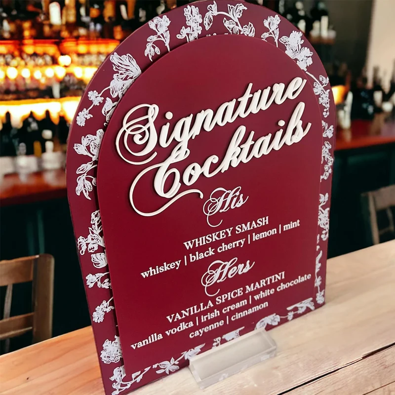 3D ARCH Signature Cocktail Sign Toile Floral Chinoiserie Bridal Shower Wedding Reception Luxury Elegant French Bar