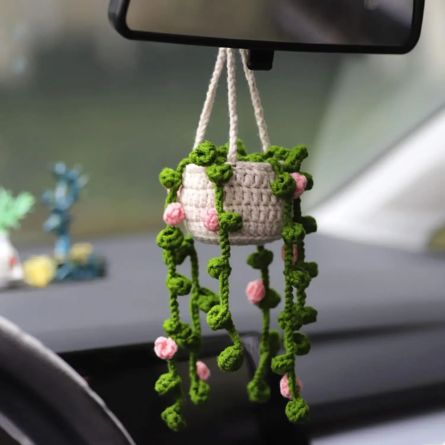 Ręcznie robione na szydełku rośliny do stylizacji samochodu soczyste rośliny samochodowe Ornamentos dekoracje akcesoria wewnętrzne uroczy prezent dla kobiet — zdjęcie 2