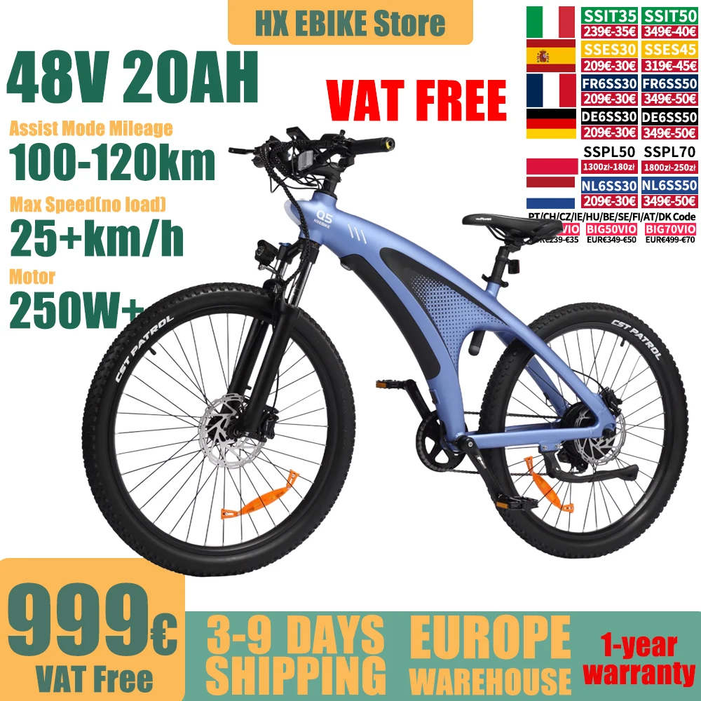 HX Q5 Erwachsenen-E-Bikes Elektrofahrrad 48V20AH E-Bikes Elektrisches Dirt Bike Elektrofahrrad 85N.M Mountain E-Bike 27,5'*2,25' Offroad-Reifen