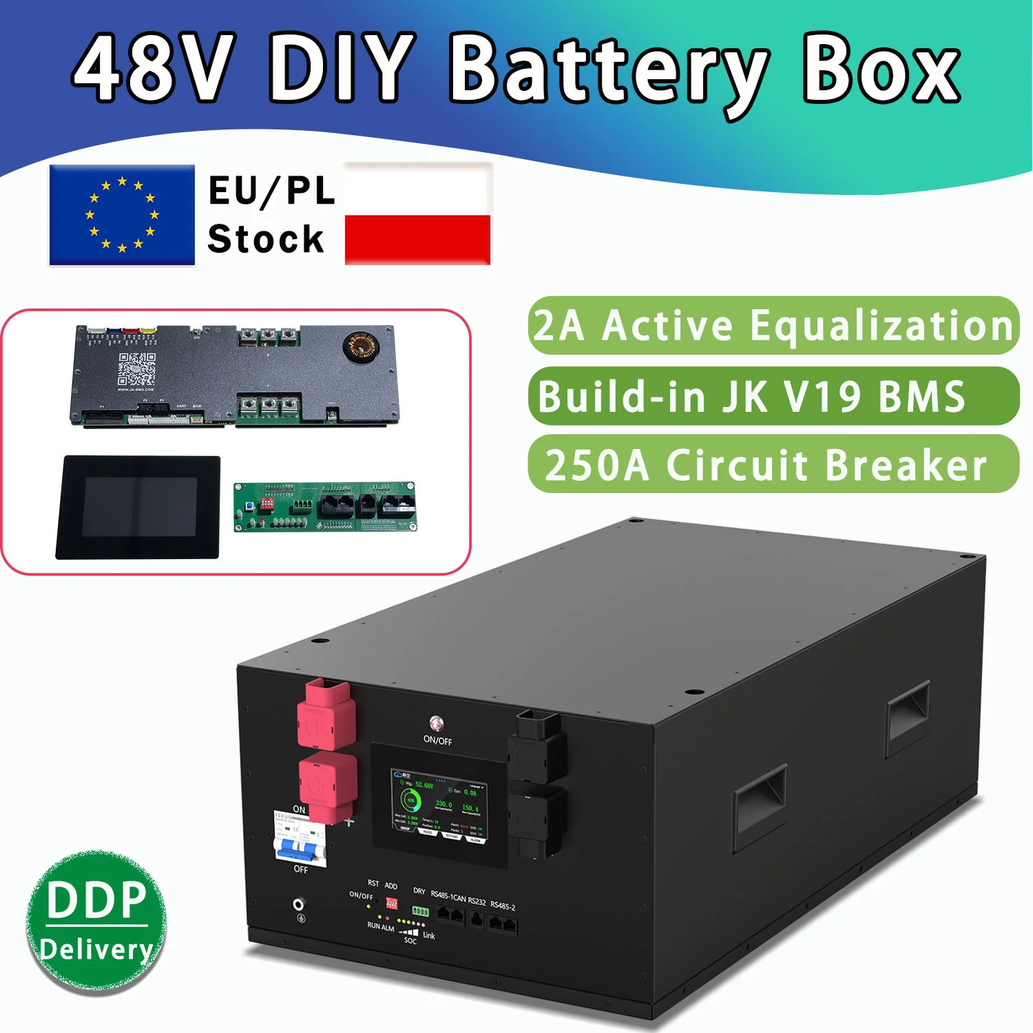 Kit Fai-da-Te per Batteria LiFePO4 48V 280Ah-314Ah, 16KW per Accumulo Energetico Solare Domestico, Inverter JK, BMS V19, Display LCD 4.3