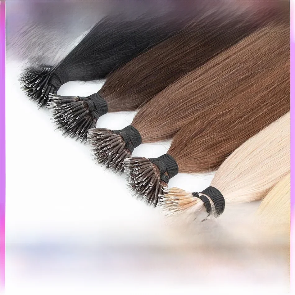 100 strengen Nano Ringen Micro Links Human Hair Extensions Natuurlijke Blonde Micro Bead Loop Pre Bonded Remy Europese Steil Haar - afbeelding 2