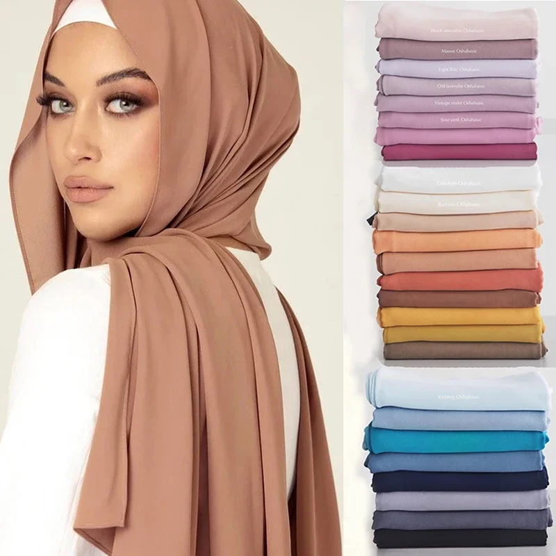 Neue Mode Frauen Solide Chiffon Kopftuch Bereit Zu Tragen Instant Hijab Schal Muslimischen Schal