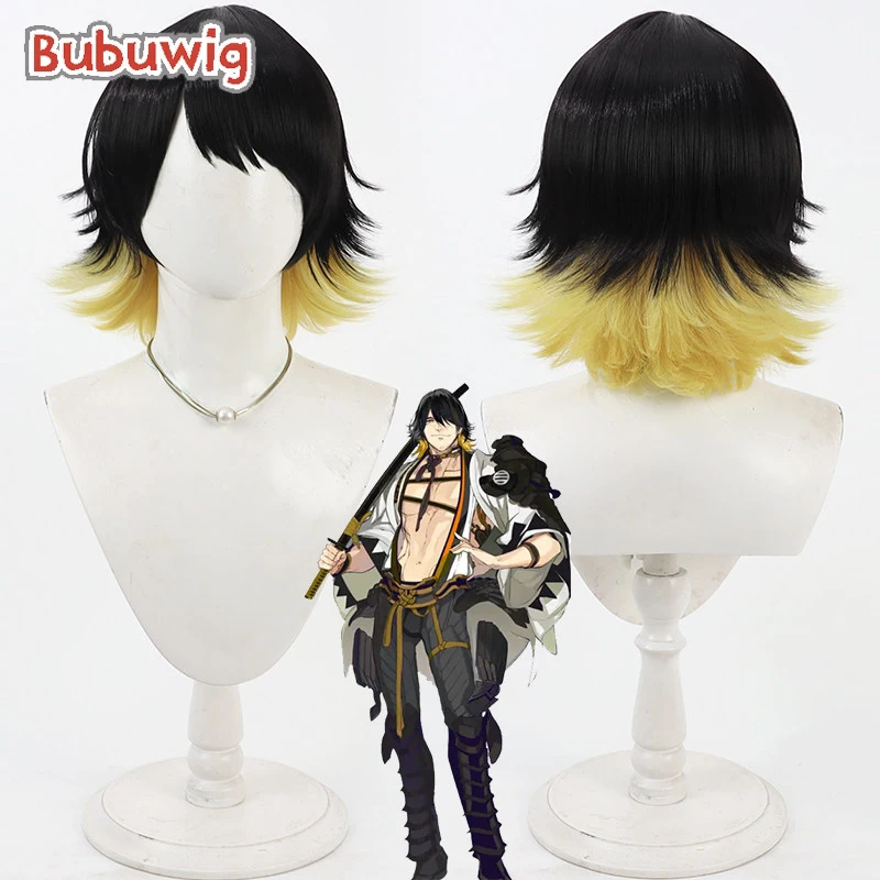 

Bubuwig Synthetic Hair Nagasone Kotetsu Cosplay Wigs Nagasone Kotetsu 30cm Short Straight Black Mixed Blonde Wig Heat Resistant