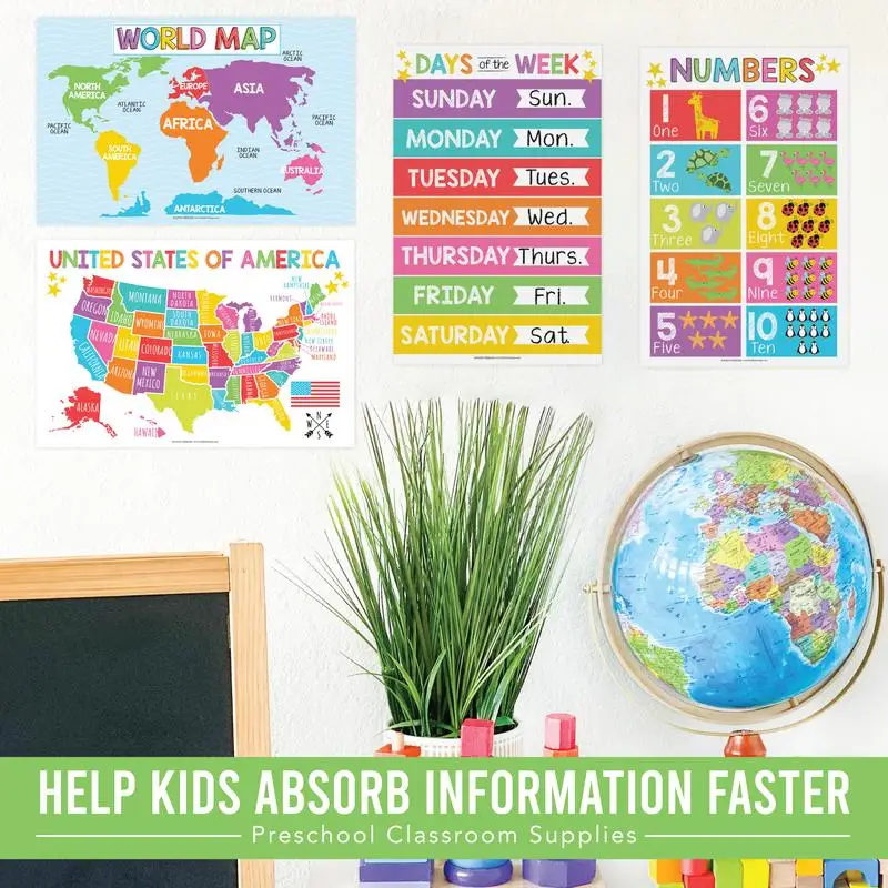 DeerSen Designs 16 Educational Posters for Classroom Must Haves - Laminated Pre-K Posters for Toddler Homeschool Essentials, Toddler & Preschool Learning Activities, Kindergarten Classroom Decor