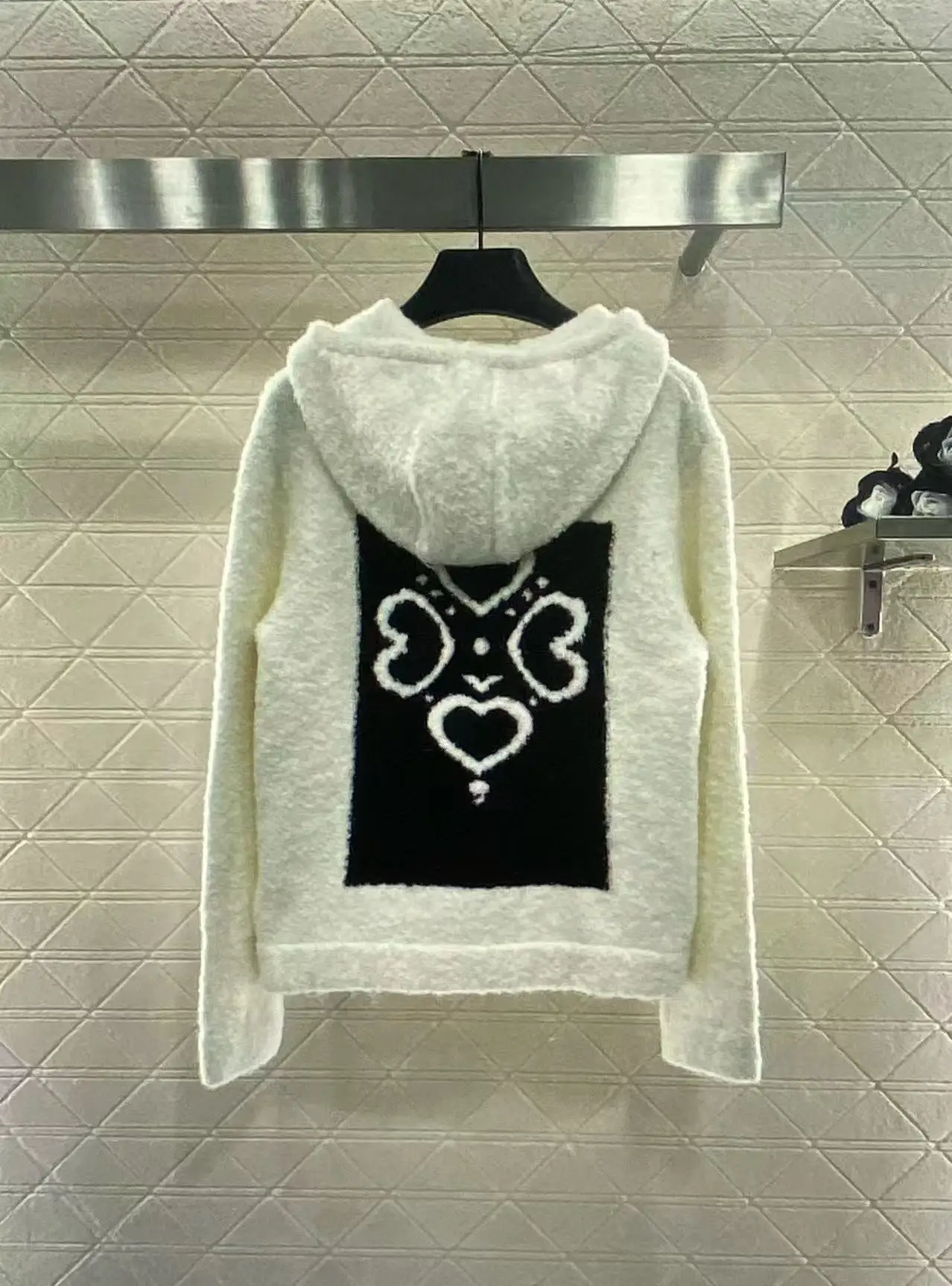 

Повседневный женский вязаный кардиган на молнии с капюшоном и цветочным узором в виде сердца, осень/зима 25, новый кардиган с длинными рукавами YF9