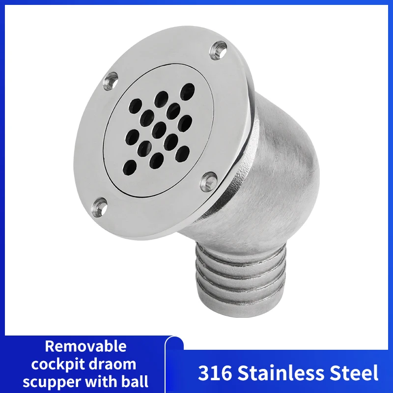 Alastin 316 Stainless Steel High Mirror Polished Boat Accessories Ball Type Deck Drain Marine Hardware Cockpit Scupper Drain