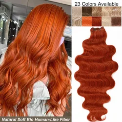 Human-Like Body Wave Hair Weave Bundles, laranja Bio, resistente ao calor sintético, extensões de fibra, extensão natural macia do cabelo